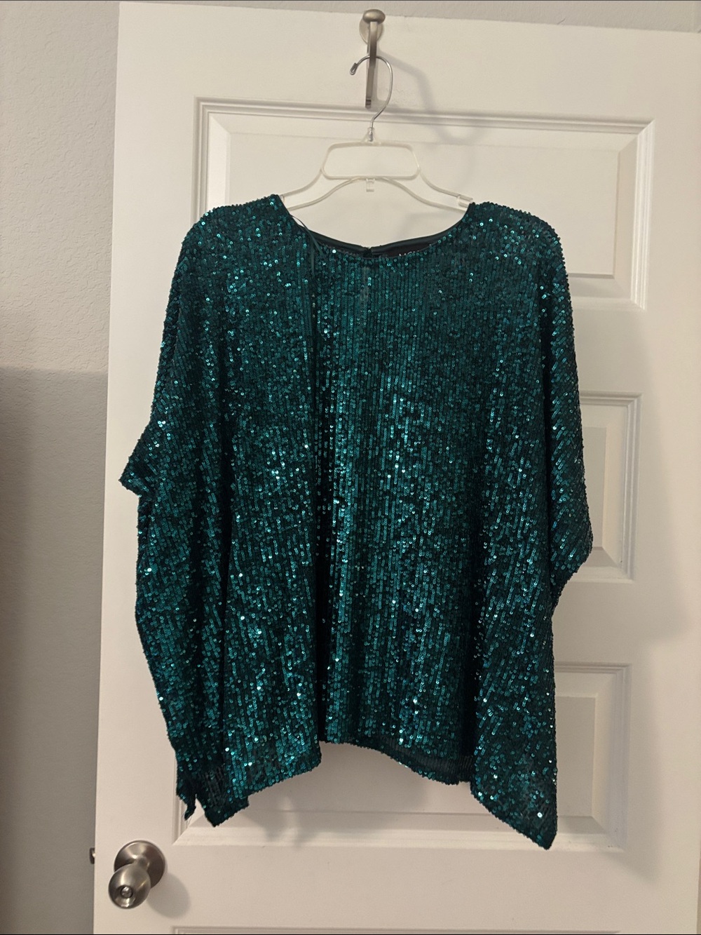 MSK Emerald Sequin Blouse SZ M  oversized relaxed dolman silhouette dressy night